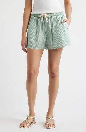 Bernardo Stripe Cotton Drawstring Shorts in Green/Bright White at Nordstrom, Size X-Small