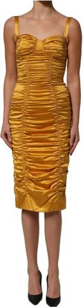 Dolce & Gabbana Ruched Bodycon Sheath Midi Jurk - Dames - Feestkleedjes - Geel - XS - Kleedjes