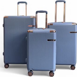 Infinity Leather Uitbreidbare blauwe harde koffer met 8 wielen
