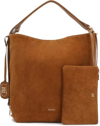 Kazar Su&egrave;de handtas in lichtbruine kleur met handvat - Dames - Handtassen - Bruin - ONE Size - Su&egrave;de - Tassen