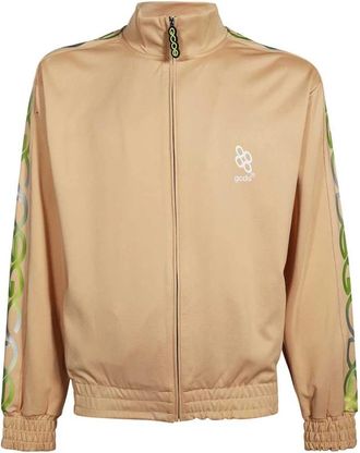 GCDS Logo Mouw Techno Fabric Sweatshirt - Heren - Vesten met rits - Beige - 2XL - Polyester - Hoodies & sweatvesten