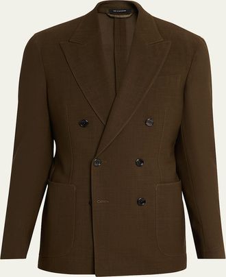 Tom Ford Mens Wool Peak Lapel Double-Breasted Sport Coat