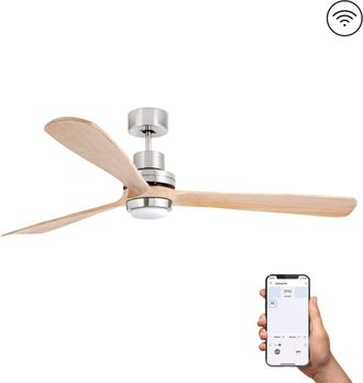 Netlighting Lantau Extra Large Led Matt Nickel Pine Ceiling Fan DC Smart 15W 3000K 6 Speed