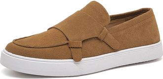 Generic Mens Suede Leather Monk Strap Slip-On Oxfords Formal Loafer Round Toe Classic Casual Shoes,Brown,10.5 UK