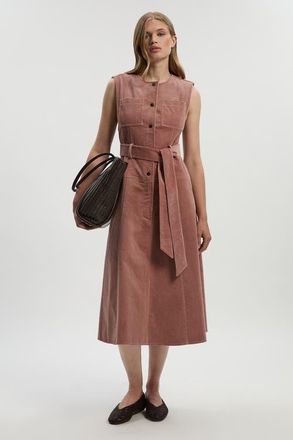 Karen Millen Stretch Cord Belted Midi Dress in Pink at Nordstrom, Size 10