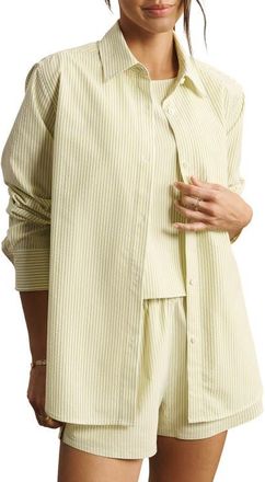 Rhone Saltair Oversize Seersucker Button-Up Shirt in Citron Stripe at Nordstrom, Size Xx-Large