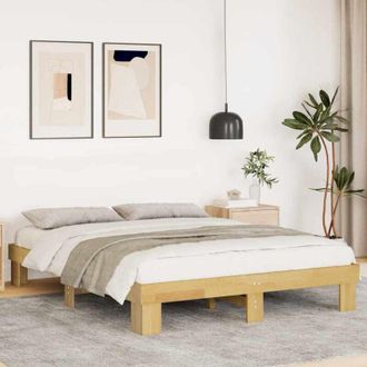 vidaXL Vidaxl - Estructura De Cama Sin Colch&oacute;n 140x190 Cm Madera Maciza Roble