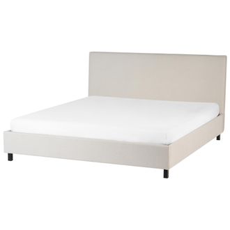 Beliani Marco De Cama Tapizado En Tela Beige Con Patas De Madera 180 X 200 Cm Listones Cabecero Minimalista Estilo Escandinavo Sennez