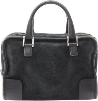 Loewe Pre-owned Handbags, female, Black, Size: ONE SIZE Pre-owned Suede Handbag
