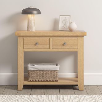 Seconique Windsor 2 Drawer Console Table (Fully Assembled) in Light Oak
