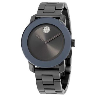 Movado Bold Grey Metallic Grey ion-Plated Steel Swarovski Crystals Ladies Watch 3600103