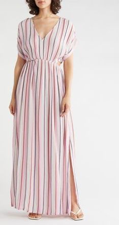 Lovestitch Short Sleeve Cutout Maxi Dress in Natural/Pink at Nordstrom Rack, Size Medium