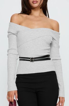 Princess Polly Ellenore Off the Shoulder Belted Sweater in Grey at Nordstrom, Size 10