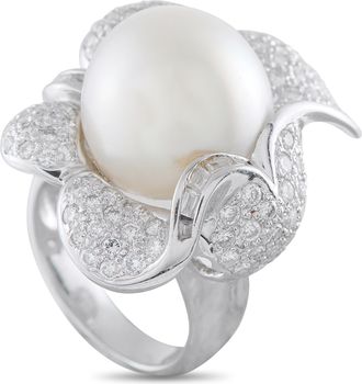 Luxury Bazaar 18K White Gold 1.25ct Diamond and Pearl Ring MF16-043026