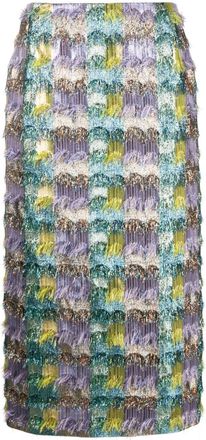 La DoubleJ Pharoah fringed Lurex pencil skirt - women - Recycled Polyester/Polyester/Metallic Fibre - L - Multicolour