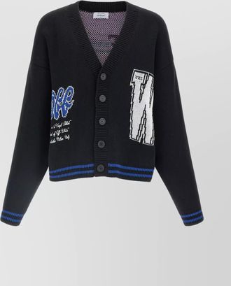 Off-white ribbed cuff cardigan featuring graphic design