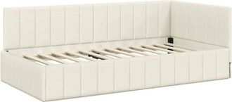 vidaXL Corner Bed Frame with Headboard Cream 100 cm x 200 cm Fabric vidaXL