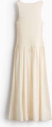 H&M Gesmoktes Kleid aus Seersucker - Cremefarben