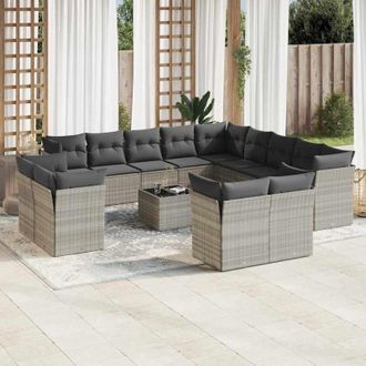 vidaXL Set Sof&aacute;s Jard&iacute;n 14 Pzas Con Cojines Rat&aacute;n Sint&eacute;tico Gris Claro Vidaxl