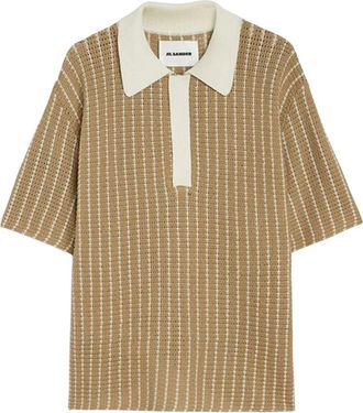 Jil Sander Polo Gehaakt Shirt - Heren - Polos - Beige - L - Katoen - Tops