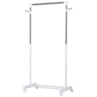 No Brand Estante De Ropa Perchero Est&aacute;ndar De Barra Altura Ajustable Port&aacute;til Con Estante Inferior Sobre Ruedas Tuber&iacute;a De Acero 68,5x42x87-145 Cm Blanco Plata