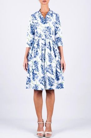 Samantha Sung Pleated Stretch Audrey Shirtdress in Lilac Bunch at Nordstrom, Size 16