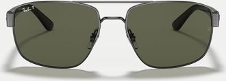 Ray-Ban Rb3663 Irregular - Occhiali da sole grigio canna di fucile con lenti verdi polarizzate