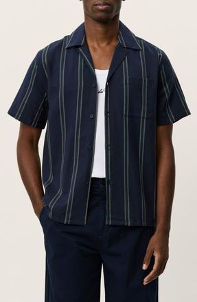 Les Deux Lawson Stripe Camp Shirt in Dark Navy at Nordstrom, Size Xx-Large