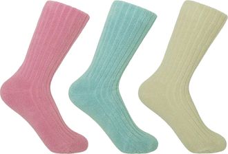Peper Harow Ribbed Womens Bed Socks Bundle - Pink, Blue & Cream