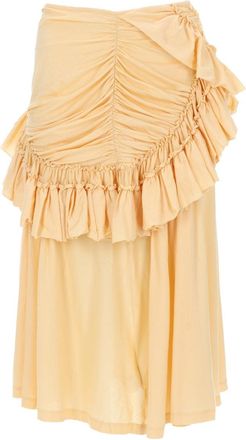 Dries Van Noten Draped Ruched Layered Cotton Midi Skirt