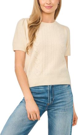 CeCe by Cynthia Steffe Short Sleeve Pointelle Sweater in Birch at Nordstrom, Size Xx-Large