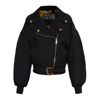 Versace Jeans Couture Light Jackets, female, Black, Size: 2XS Short Belted Jacket