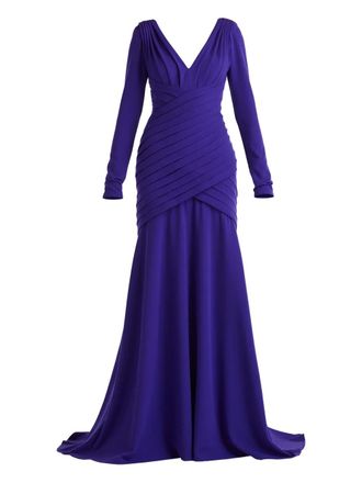 Tadashi Shoji long-sleeve pleated maxi dress - Purple