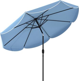 OUTSUNNY Sombrilla Terraza Exterior, &Oslash;2,7 M, Sombrilla De Jard&iacute;n Con Inclinaci&oacute;n Ajustable 3 Posiciones, Manivela, Volantes, Impermeable, Azul Celeste