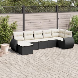 vidaXL Set De Sof&aacute;s De Jard&iacute;n 8 Piezas Y Cojines Rat&aacute;n Sint&eacute;tico Negro Vidaxl