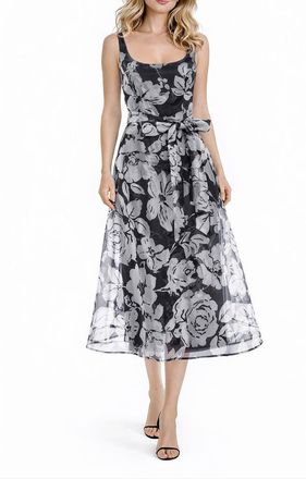 Marina Rossini Floral Organza Cocktail Dress in Black/White at Nordstrom Rack, Size X-Large