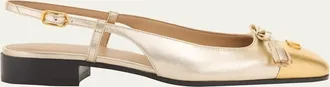 Valentino Garavani Valet Du Roi VLogo Metallic Leather Slingback Ballerina Flats