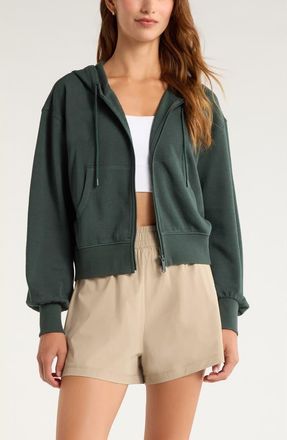 Zella Go Easy Terry Zip Hoodie in Green Timber at Nordstrom, Size X-Small