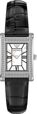 Emporio Armani Genni Mother-of-Pearl Leather Strap Tank Watch, 22mm x 32mm in Black at Nordstrom