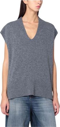 Roberto Collina Grijze Trui Vest - Dames - V-hals truien - Grijs - L - Truien & Vesten