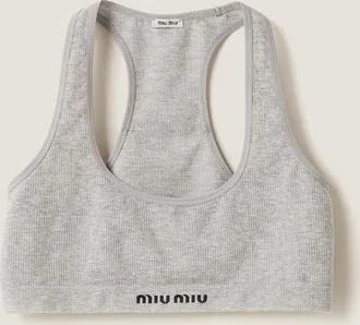 Miu Miu Seamless M&eacute;lange Racerback Crop Top, Woman, Grey, Size XLXXL