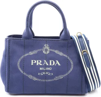 Prada Navy Canvas Handbag Tote Bag (Pre-Owned)