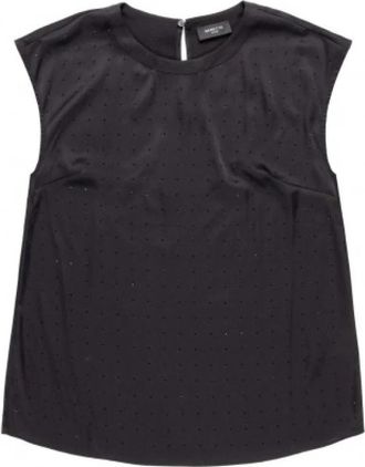 Nenette Rhinestone Satijnen Blouse - Dames - Tops zonder mouwen - Zwart - S - Satijn - Tops