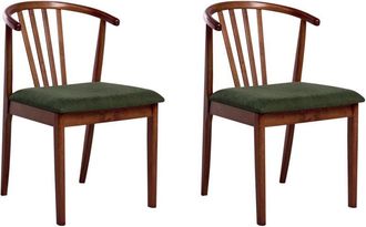 Beliani Set of 2 Dining Chairs CRAIG Wood Dark Brown/ Green
