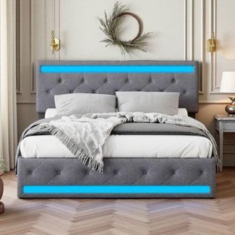 OEM Cama Doble 160x200 - Moderna - Almacenamiento Integrado - Led Rgb - Cajones Espaciosos