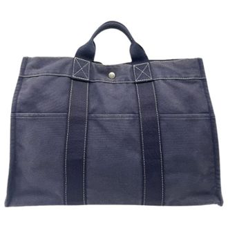 Herm&egrave;s Pre-owned Tote Bags, female, Blue, Size: ONE SIZE Pre-owned Cotton Tote Bag