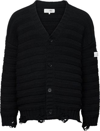 Maison Margiela Chunky Knit Cardigan with Distressed Trims