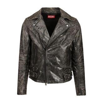 Diesel Leren Bikerjack - Heren - Leren en Su&egrave;de Jassen - Grijs - L - Leer - Jassen