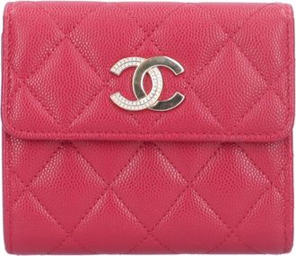 Chanel Matelasse Red Color Grained Calfskin Wallet (Tri-Fold) (Pre-Owned)