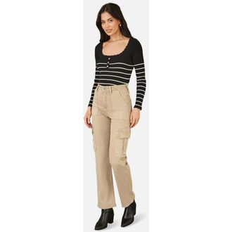 Yumi High Waist Utility Stretch Cargo Pants in Stone at Nordstrom, Size 12